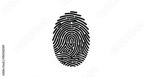 A detailed black and white illustration of a human fingerprint