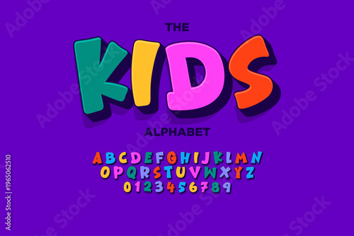 colorful kids alphabet poster with numbers on purple background
