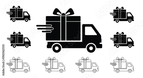 Delivery trucks with gift boxes representing fast shipping and presents