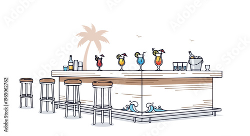 Tropical bar, cocktail illustration, beachy drinks, vector icons