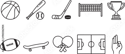 Collection of various sports icons and equipment