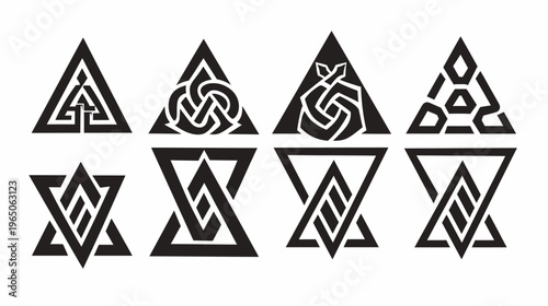 Row of black and white geometric triangle designs, appearing symmetrical and balanced