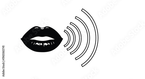 Black silhouette of lips with sound waves emanating outwards