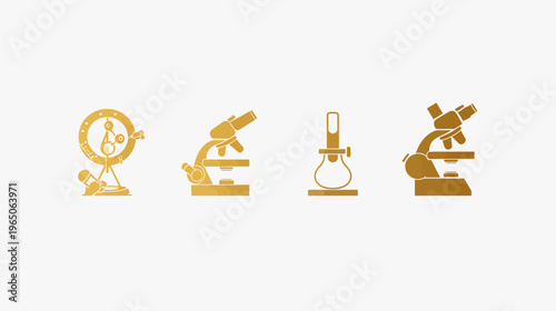 Golden-toned scientific apparatus set against a white background in an array