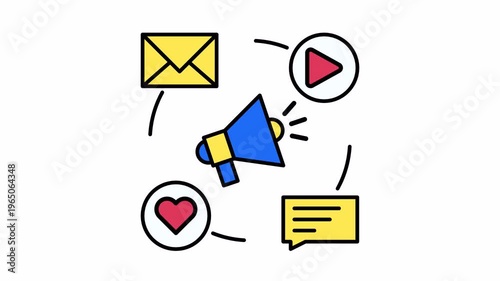 Digital marketing strategy showcased through a circular pattern of icons. Perfect for presentations, websites, social media posts, and marketing materials.