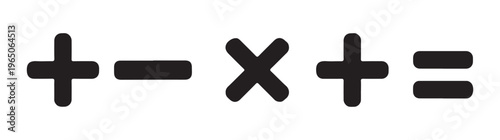 Black mathematical symbols for addition subtraction multiplication and equals.