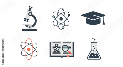 Science and Education Icons Depicting Discovery, Learning, and Academic Pursuit