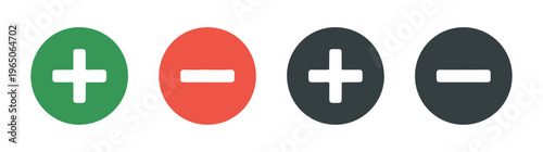 Plus and minus icons in green red and dark gray circles for different operations.