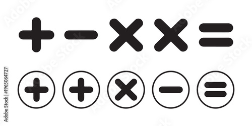 Set of mathematical operation signs including plus, minus, multiplication, and equals vector icons.
