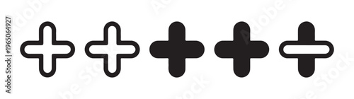 Rounded plus signs set with outline and solid variations for mathematical or add operations.