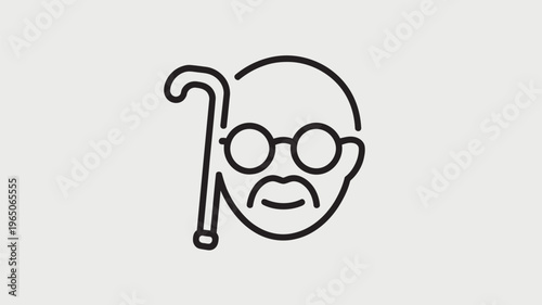 A simple line drawing of an elderly man's face with a cane