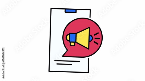 Smartphone with loudspeaker icon, ideal for marketing and advertising concepts. Versatile for digital campaigns, promotions, or mobile phone applications.