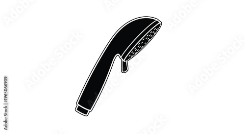 A black and white line art illustration of a modern shower head