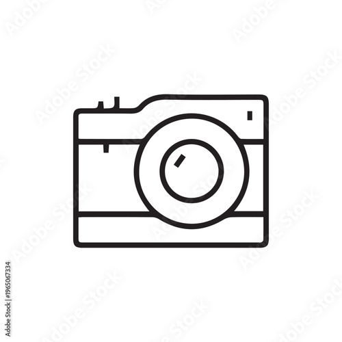 Minimalist camera vector icon for photography and media. Modern linear shutter symbol for business UI, digital galleries, and web interface design.