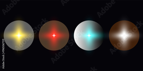 Metal radial gradients. Polished backgrounds of gold, silver, rose gold, bronze, chrome effects. Smooth circular light transitions with foil texture, metallic shine.