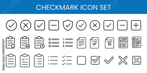 Checkmark icon set line style collection for checklist approval validation and user interface