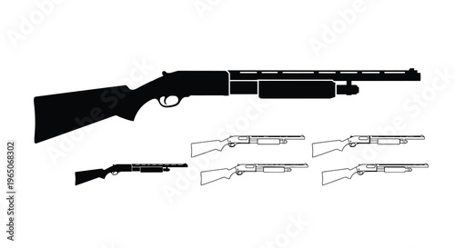 Black silhouette of a lever action rifle with detailed line art variations