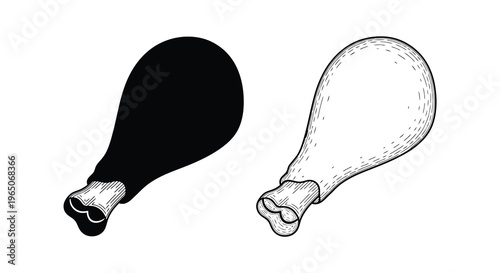 A contrasting illustration of a chicken leg split between dark and light