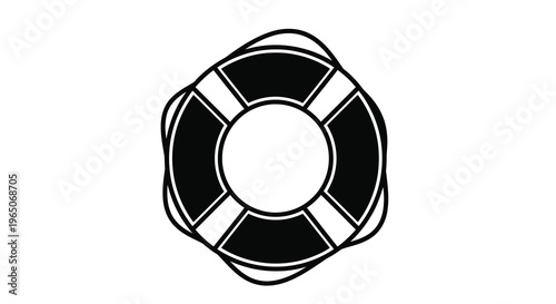 A black and white illustration of a life preserver or ring buoy