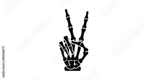 A black silhouette of a human hand skeleton displaying the peace sign