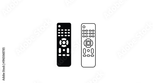 Two remote controls presented in contrasting black and white styles