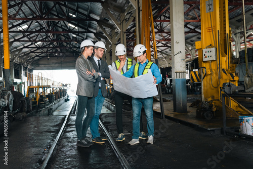Canvastavla Engineer construction teamwork discussion blueprint factory teamwork engineer di