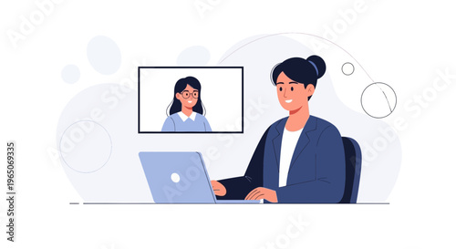 Businesswoman video conferencing with colleague on laptop, online meeting, remote work