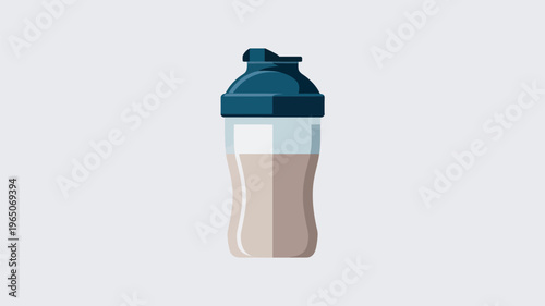 A protein shaker bottle filled with a brown liquid on a plain background