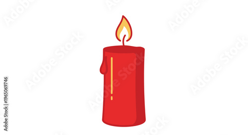 Red Candle Burning With Orange Flame