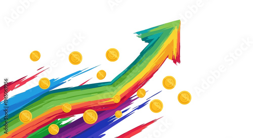 Colorful Arrow Graph with Falling Gold Coins - Business Growth Concept