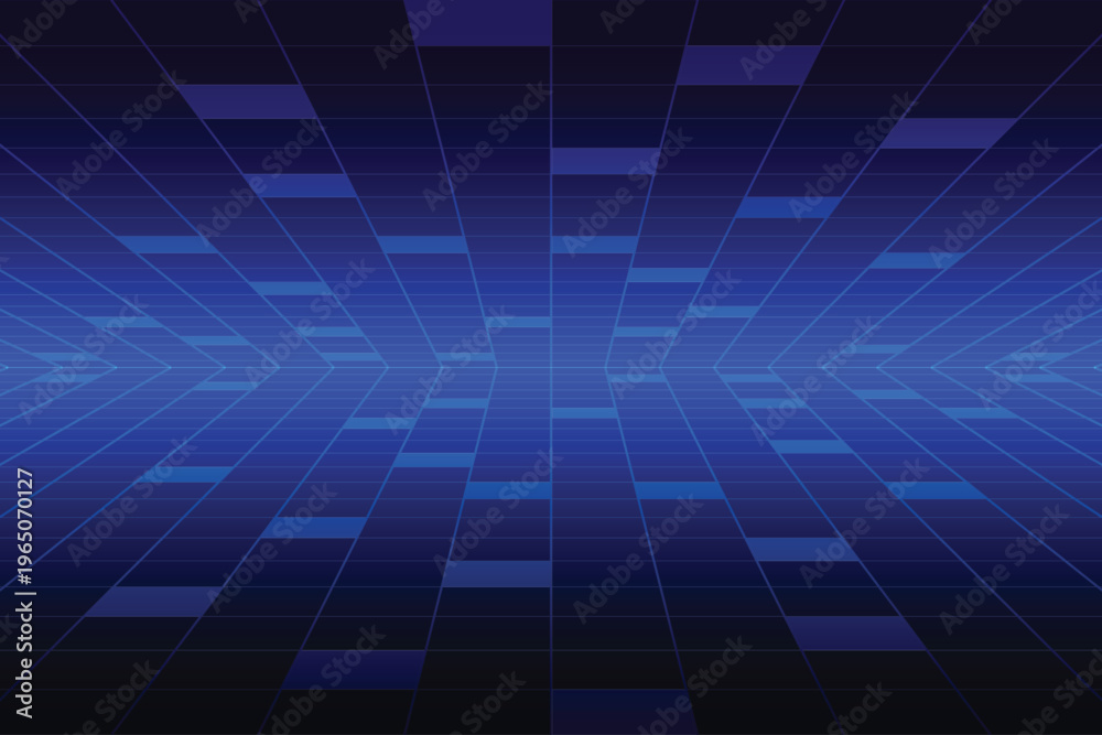 Obraz premium Retro cyberpunk style 80s game scene pixel art 8-bit sci-fi background. glowing neon grid and stars from vintage arcade computer games.