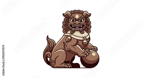 Cartoon Japanese Shisa Statue Holding a Ball