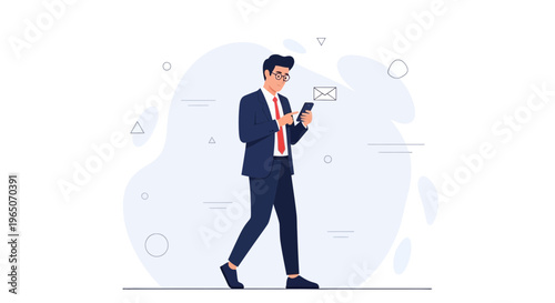 Businessman checking smartphone, receiving email notification, modern business concept