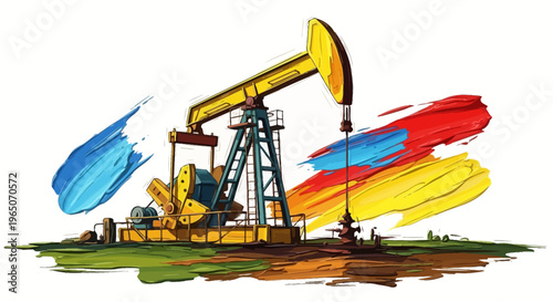 Oil Pumpjack with Colorful Paint Strokes - Energy Industry Concept