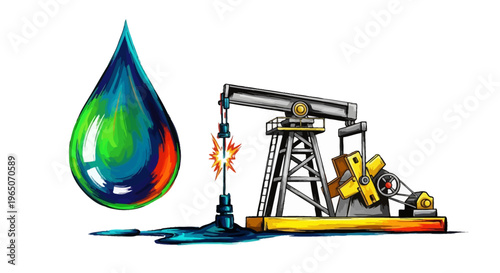 Oil pump jack extracting crude oil, symbolizing energy industry and fuel production