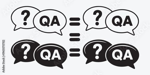 Question and answer speech bubble icon set showing communication process and feedback loops.
