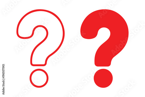 Red question mark icon set. vector symbol in outline and glyph style isolated on white background.
