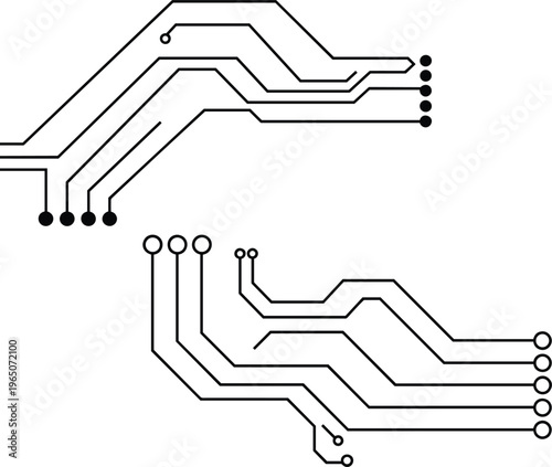 Circuit lines vector illustration, abstract electronic paths with nodes minimal technology connection design