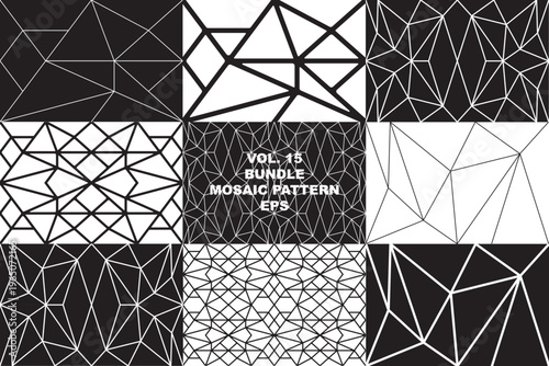 Black and White Mosaic Geometric Pattern Bundle Vol. 18 - 9 EPS Vector Backgrounds