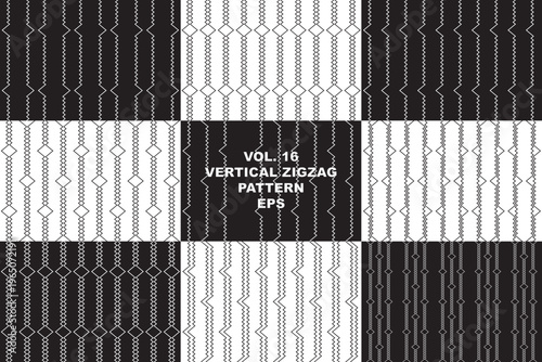 Black and White 9 Vertical Zigzag Geometric Patterns - Vol. 16