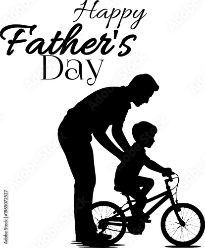 Father teaching child to ride bicycle silhouette happy. Happy father's day 