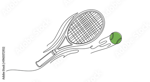Tennis Racket and Ball, Dynamic Line Art