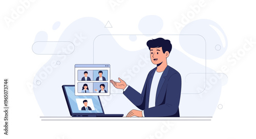 Man in video conference, online meeting, remote work, business communication, teamwork