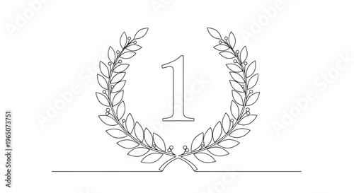 First Place Laurel Wreath with Number 1 - Line Art