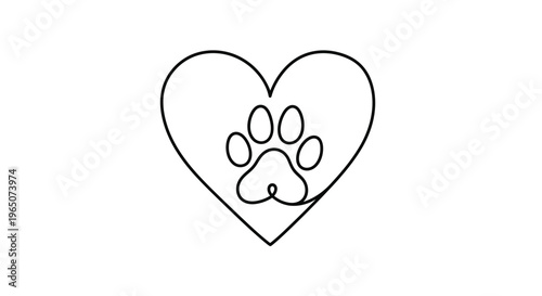 Heart with Paw Print Inside - Line Art