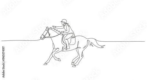 Horse Rider in Competition - Minimalist Line Art