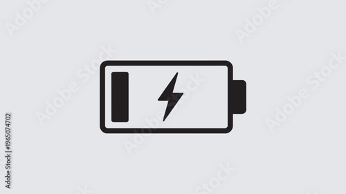 A simple black and white icon of a battery with a lightning bolt symbolizing energy and power