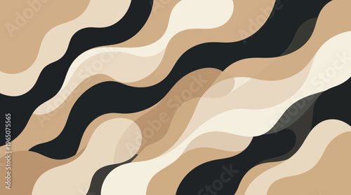 Abstract wavy beige and brown pattern across the background with flowing shapes.