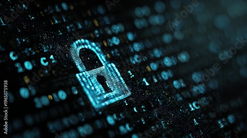 A digital padlock overlaying binary code, symbolizing internet security and data protection in a modern technological landscape. Essential for safeguarding online information.