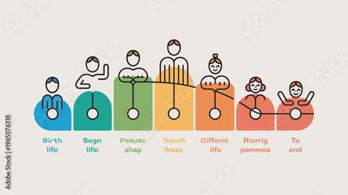 An infographic illustrating the different stages of human life from birth to end